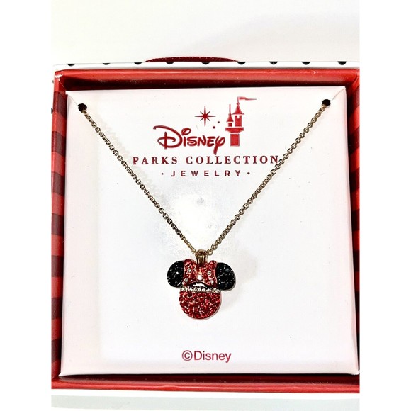 DISNEY PARKS Collection Dots & Dashes Minnie Crystal Necklace Red  Gold Box - Picture 1 of 3